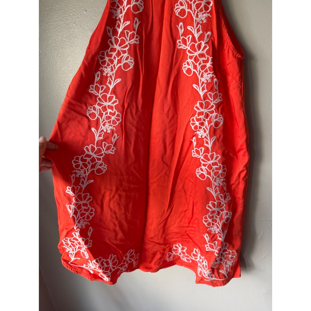 Lulus Coral Orange Floral Embroidered Halter Mini Dress Small Boho Summer - Picture 3 of 4